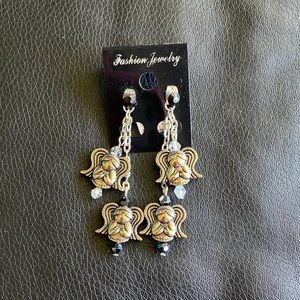 Angel Figures Dangling Beaded Silver Earrings